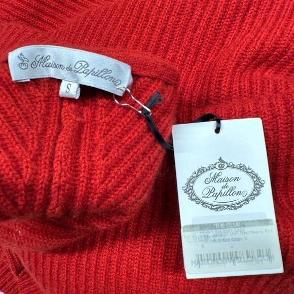 NWT Maison de Papillon Red Pure Cashmere Heavy Knit Rib Knit Cape Womens Size S - Picture 7 of 11